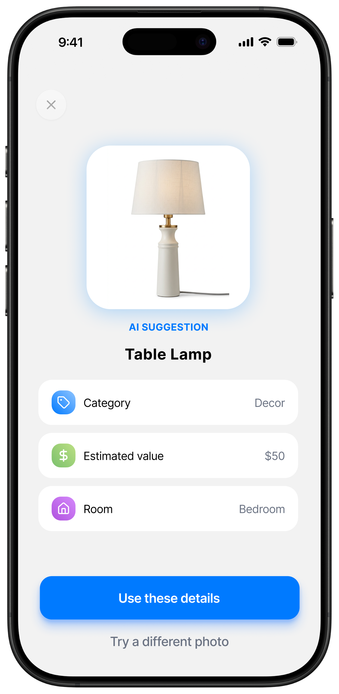 HomeStock — AI suggestion for a captured photo
